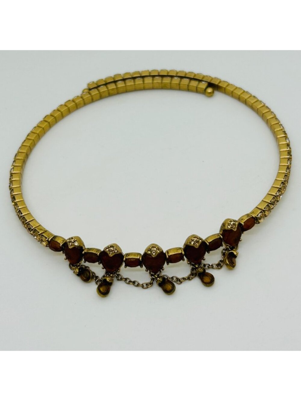 Liz Claiborne Choker Necklace Gold Tone Brown Resin Bead Dangle Wire Vintage